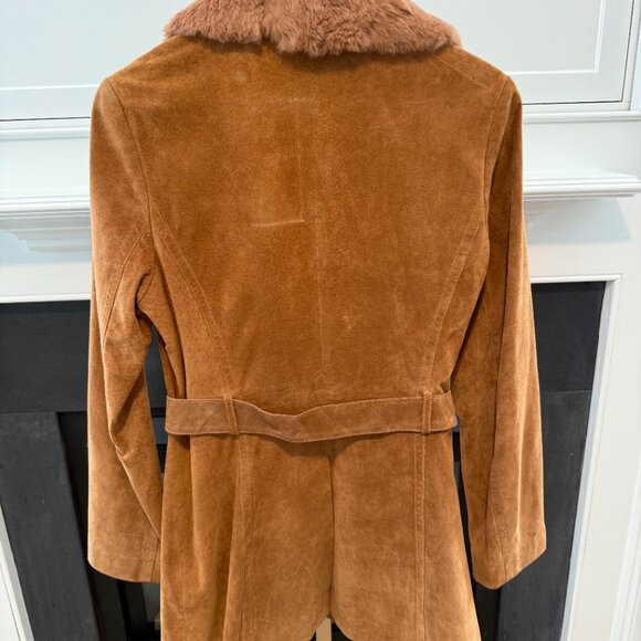 🤎 Suede Leather Coat w/ Faux Fur Collar 🤎 - Picture 6 of 9
